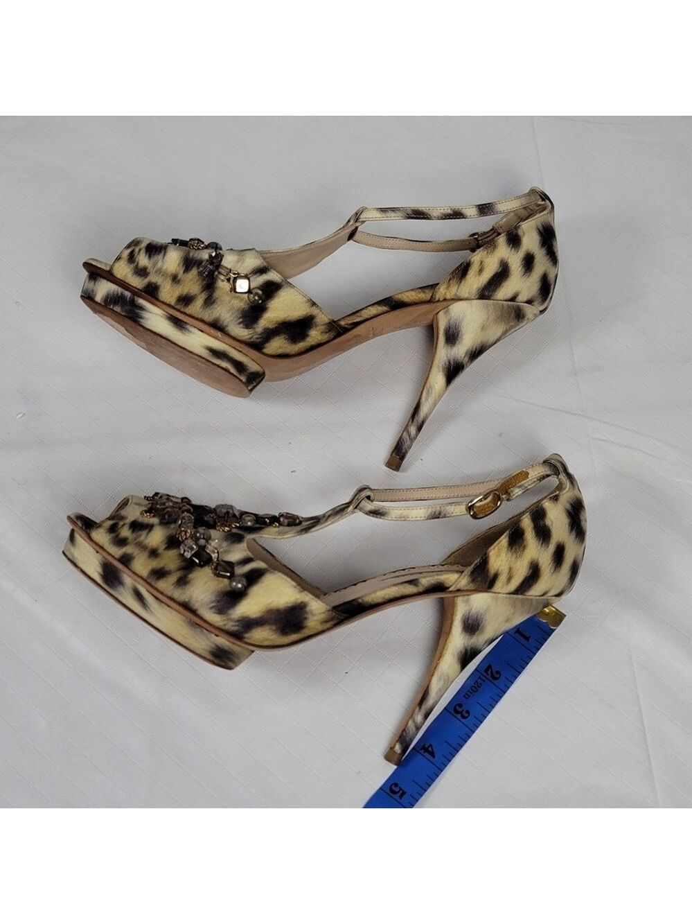 Oscar De La Renta Crystal Embellished Animal Print Platform Sandals 40 - Picture 6 of 14